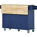 Rolling Mobile Kitchen Island with Drop Leaf Solid blue-mdf