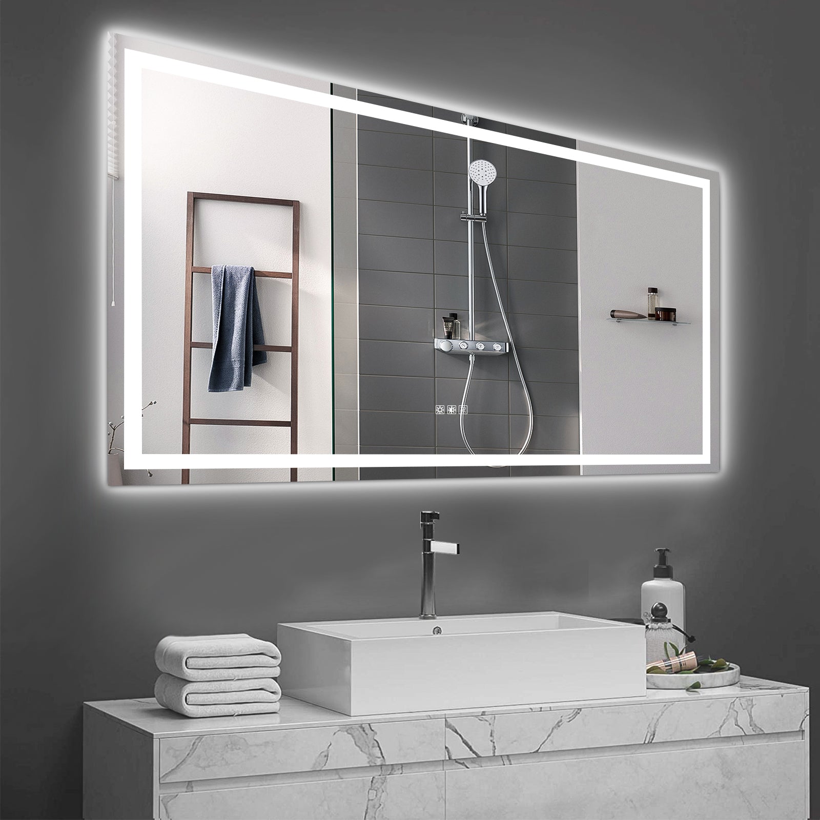 Same As W134070942 L4004 72" 36" Led Mirror Light Bathroom,Anti Fog & Dimming Led Bathroom Vanity Mirror Transparent Modern Glass