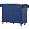 Rolling Mobile Kitchen Island with Drop Leaf Solid blue-mdf