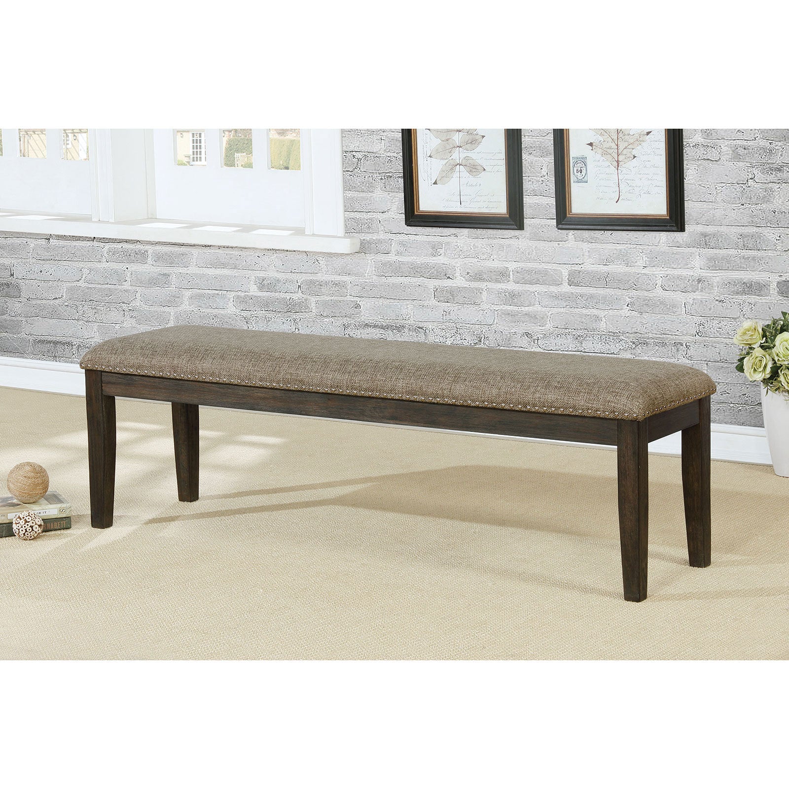 Transitional 1pc BENCH Only Espresso Warm Gray Nail warm grey-dining room-contemporary-modern-solid