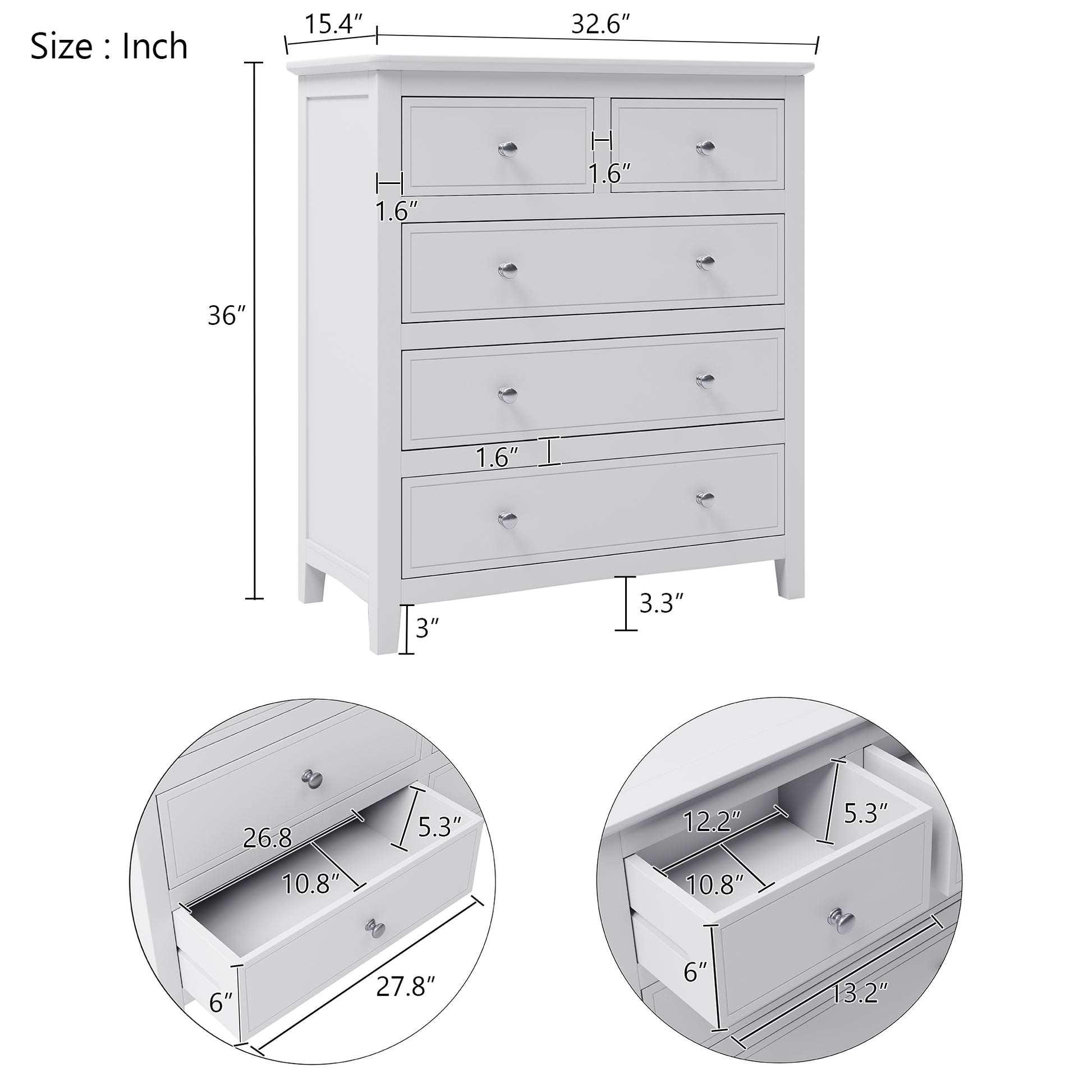 White Solid Wood 5 Pieces Full Bedroom Sets Bed Nightstand*2 Chest Dresser Old Sku:Bs515100Aak Full White 5 Piece Set Solid Wood