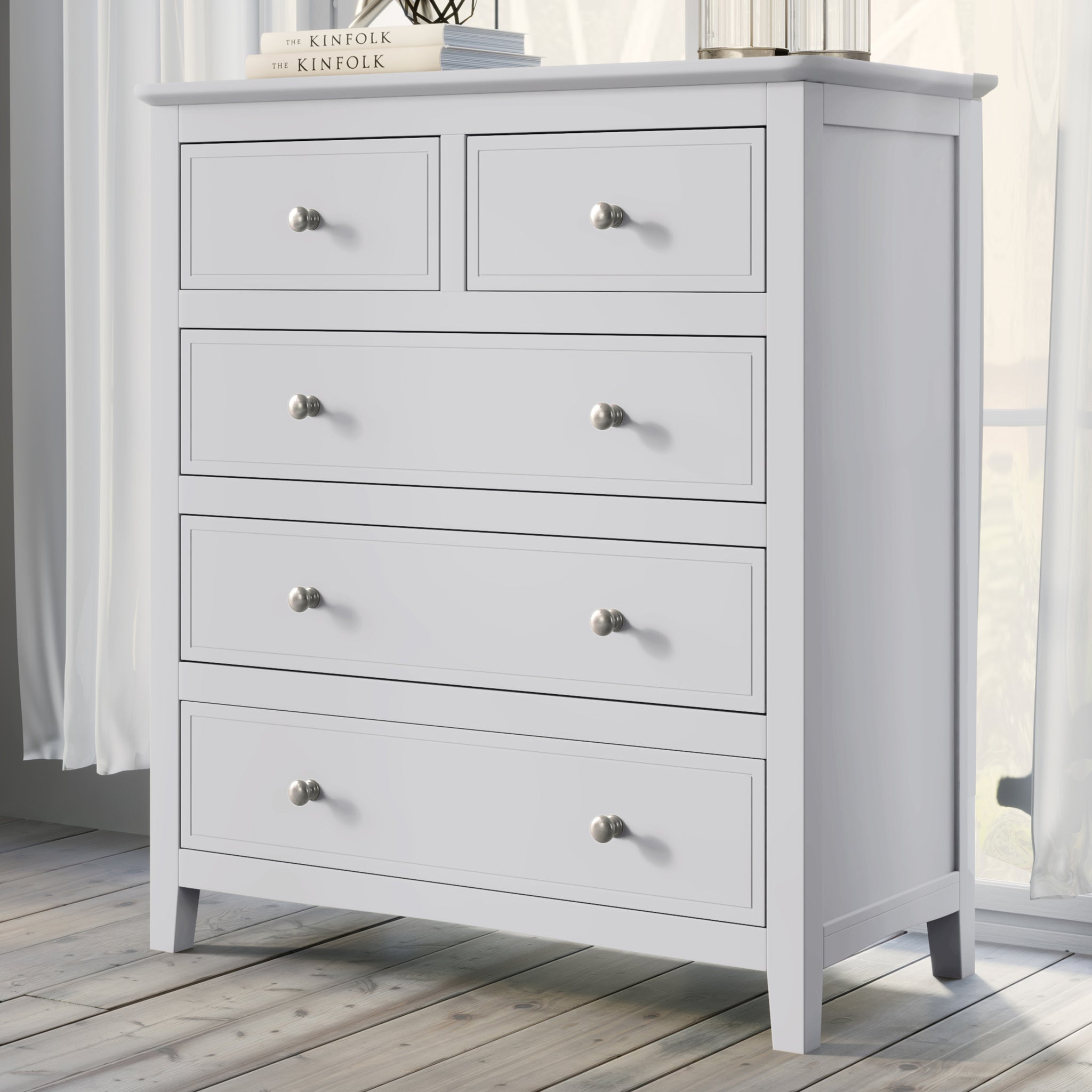 5 Drawers Solid Wood Chest in White OLD white-solid wood