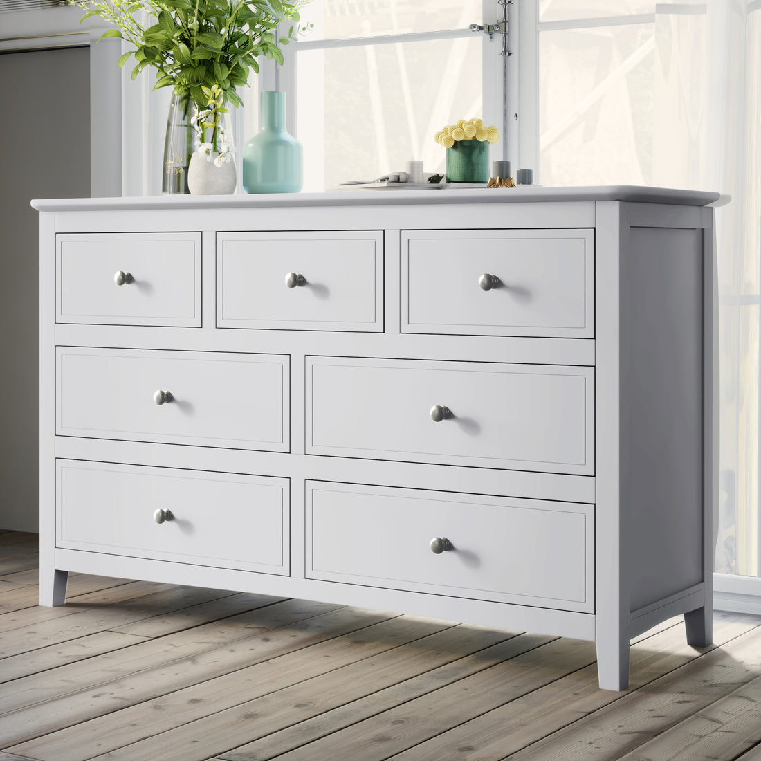 7 Drawers Solid Wood Dresser In White Old Sku:Wf283151Aak White Solid Wood