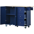 Rolling Mobile Kitchen Island with Drop Leaf Solid blue-mdf