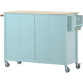 Kitchen Island Cart with 4 Door Cabinet and Two green-mdf