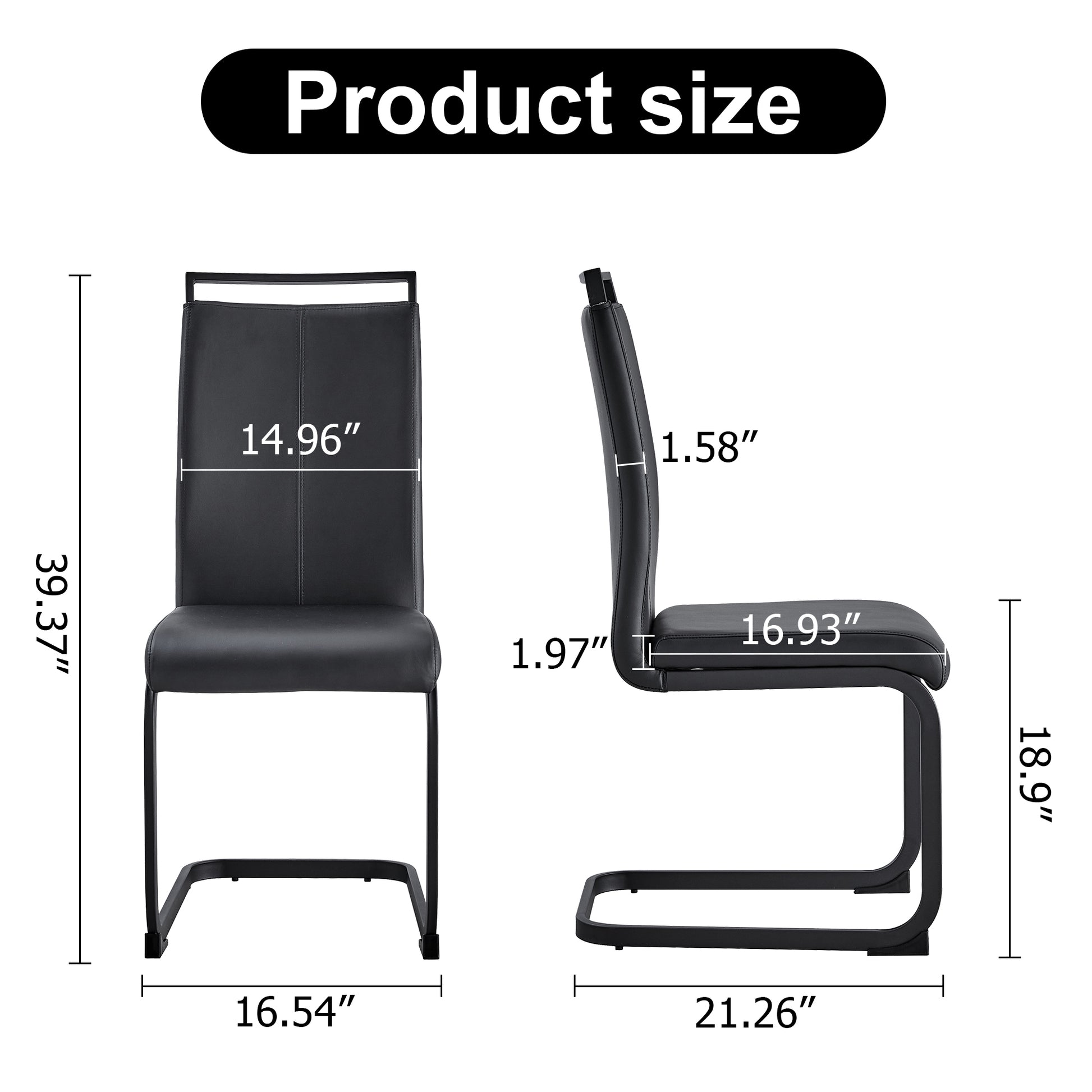 Table And Chair Set, 1 Table With 6 Black Chairs. 0.4 "Tempered Glass Desktop And Black Mdf, Pu Artificial Leather High Backrest Cushion Side Chair, C Shaped Tube Black Coated Metal Legs. Black Mdf