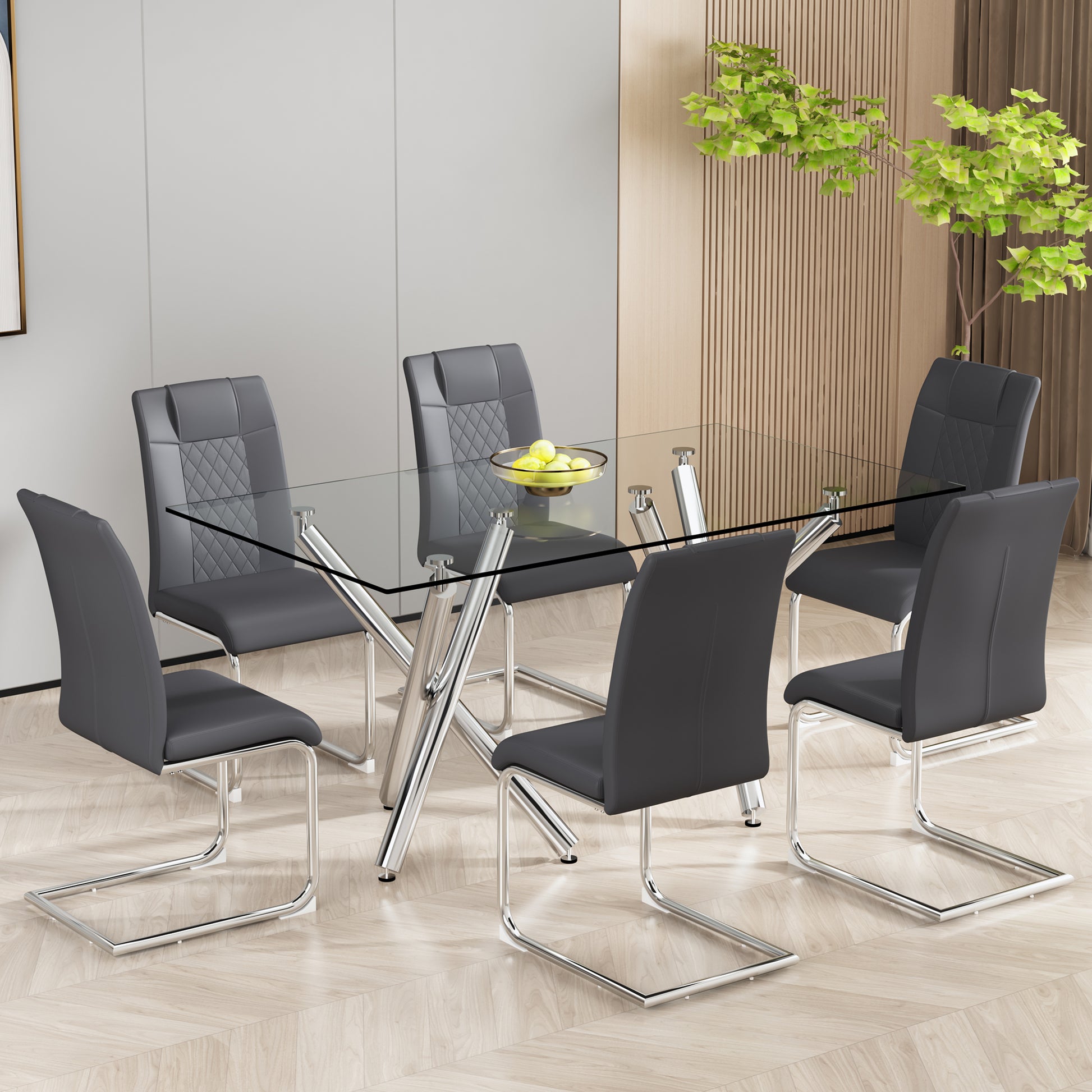 Modern Dining Chairs With Faux Leather Padded Seat Dining Living Room Chairs Upholstered Chair With Metal Legs Design For Kitchen, Living, Bedroom, Dining Room Side Chairs Set Of 6 Grey Pu C 001 Grey Foam Pu