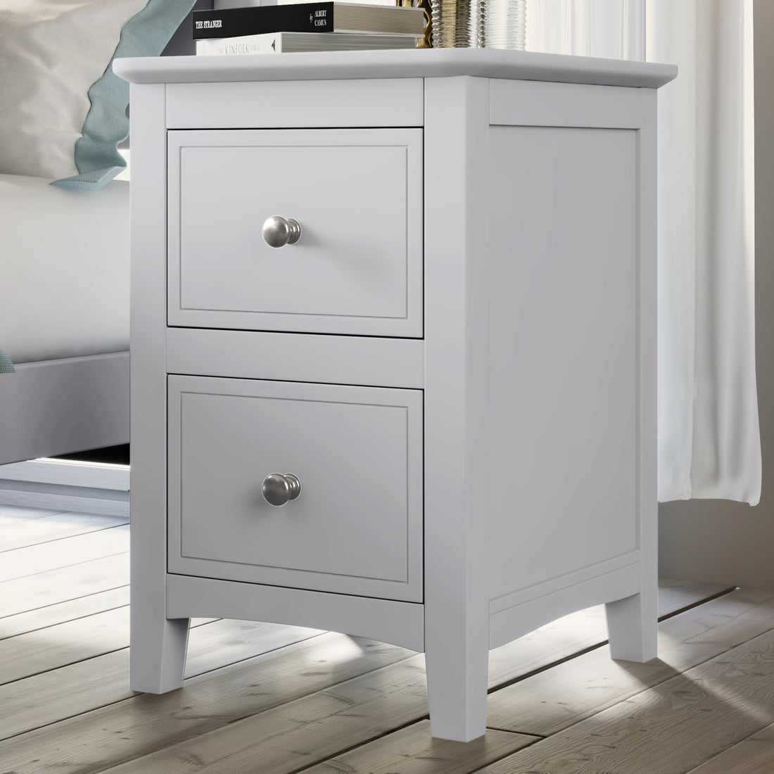 2 Drawers Solid Wood Nightstand End Table In White White Solid Wood