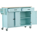 Kitchen Island Cart with 4 Door Cabinet and Two green-mdf