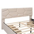 Queen Size Upholstered Platform Bed With Brick Pattern Headboard And 4 Drawers, Linen Fabric, Beige Beige Upholstered