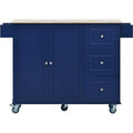 Rolling Mobile Kitchen Island With Drop Leaf Solid Wood Top, Locking Wheels & Storage Cabinet 52.7 Inch Width Dark Blue Blue Mdf