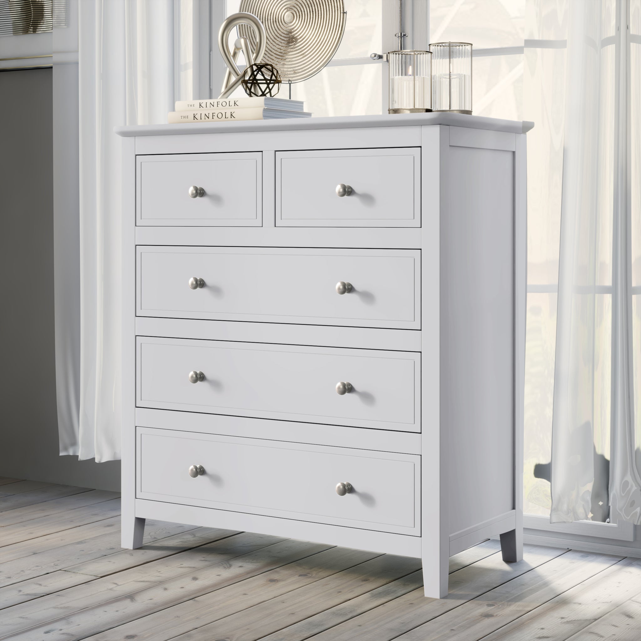 5 Drawers Solid Wood Chest in White OLD white-solid wood