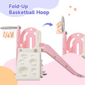 Toddler Climber And Slide Set 4 In 1, Kids Playground Climber Freestanding Slide Playset With Basketball Hoop Play Combination For Babies Indoor & Outdoor Pink Hdpe