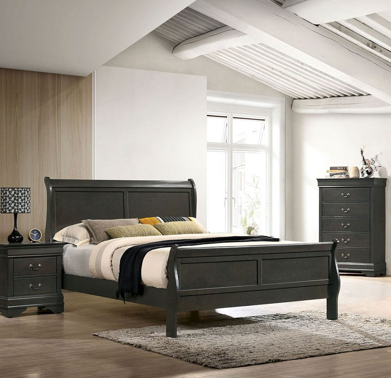 Classic Contemporary California King Size Bed Gray Louis Phillipe Solidwood 1Pc Bed Bedroom Sleigh Bed Box Spring Required California King Gray Wood Gray Bedroom Contemporary,Modern Rubberwood Bed Frame Solid Wood