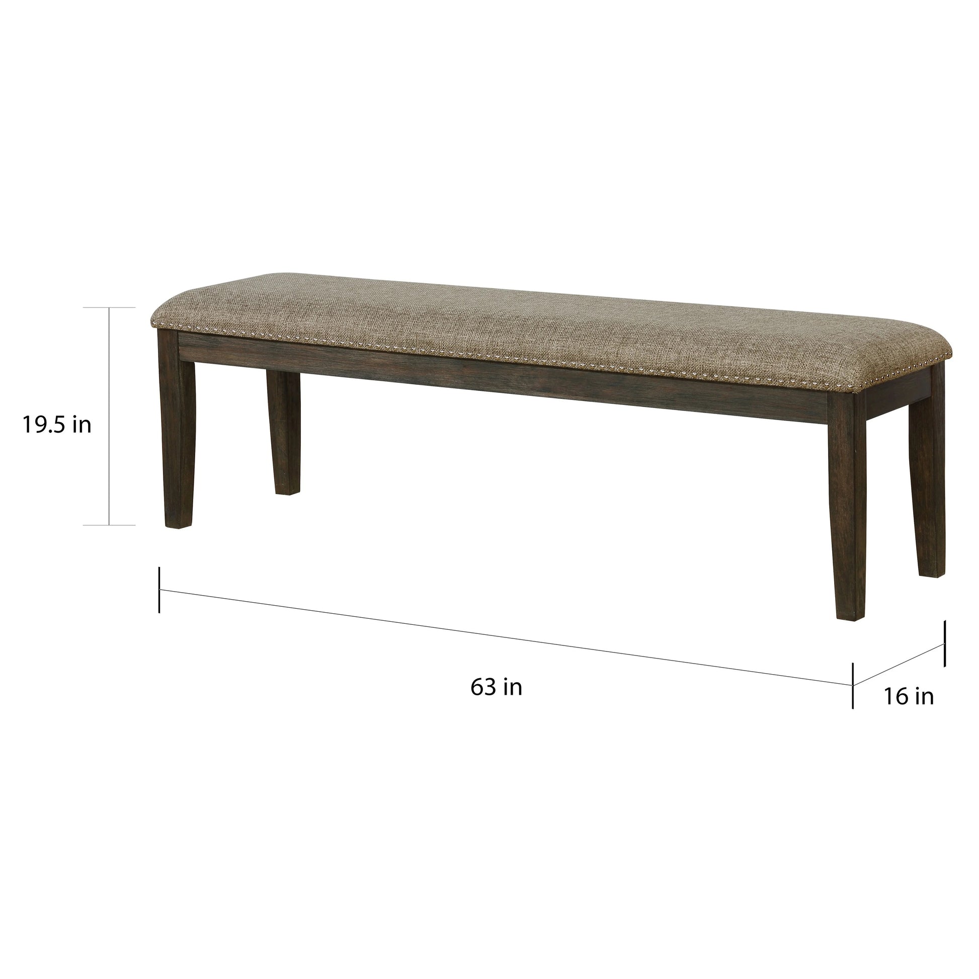 Transitional 1Pc Bench Only Espresso Warm Gray Nail Heads Solid Wood Fabric Upholstered Padded Seat Kitchen Rustic Dining Room Furniture Warm Grey Dining Room Contemporary,Modern Solid Wood