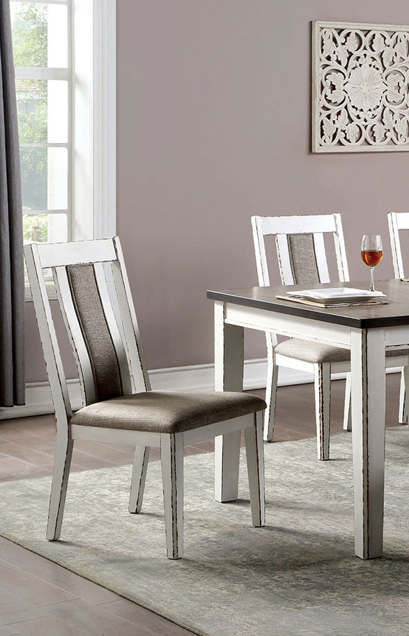 Classic Weathered White Warm Gray Set Of 2 Side Chairs Fabric Unique Back Solid Wood Chair Upholstered Seat Kitchen Rustic Dining Room Furniture Warm Grey Dining Room Modern,Rustic,Transitional Dining Chairs Rubberwood Solid Wood