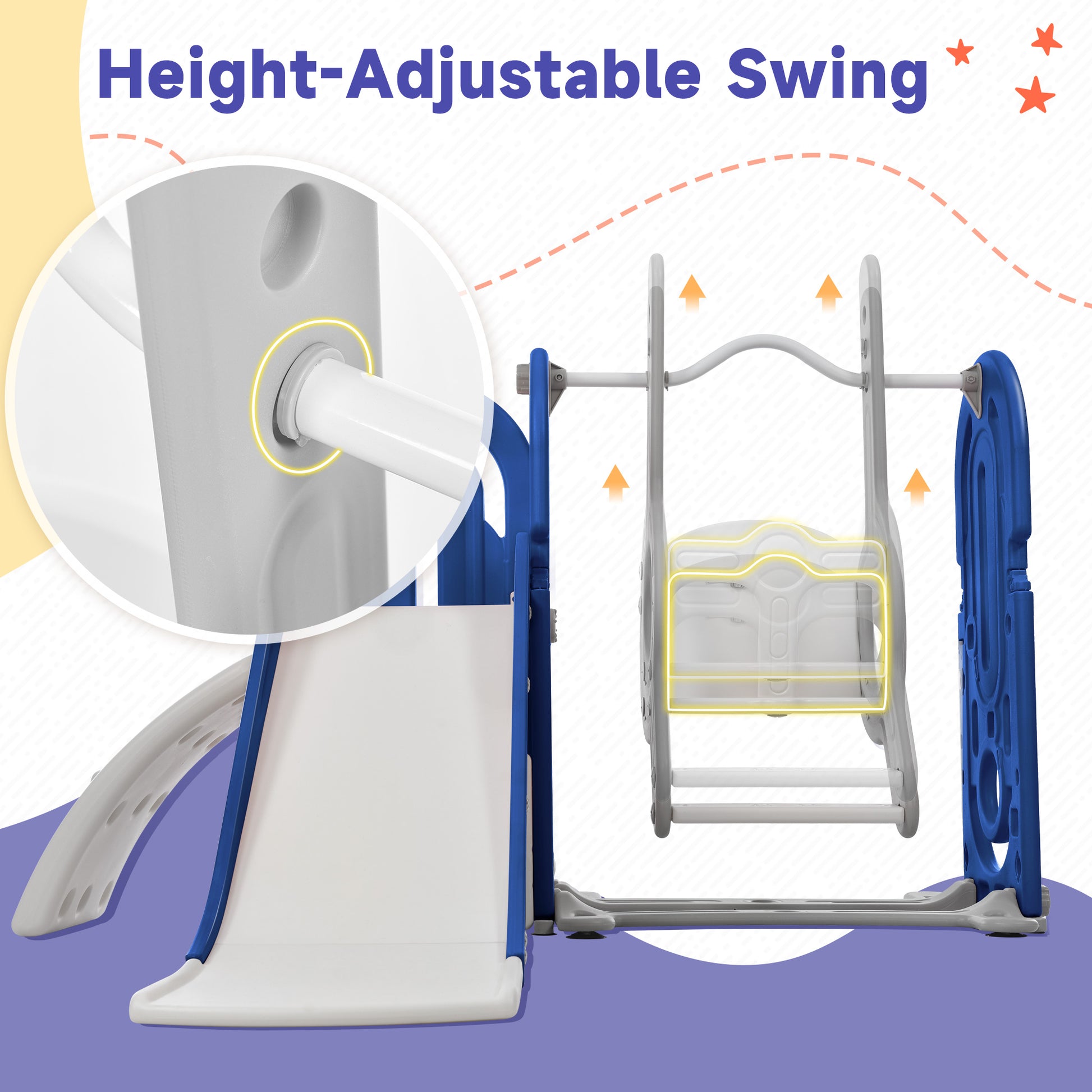 Toddler Slide And Swing Set 5 In 1, Kids Playground Climber Slide Playset With Basketball Hoop Freestanding Combination For Babies Indoor & Outdoor Blue Hdpe