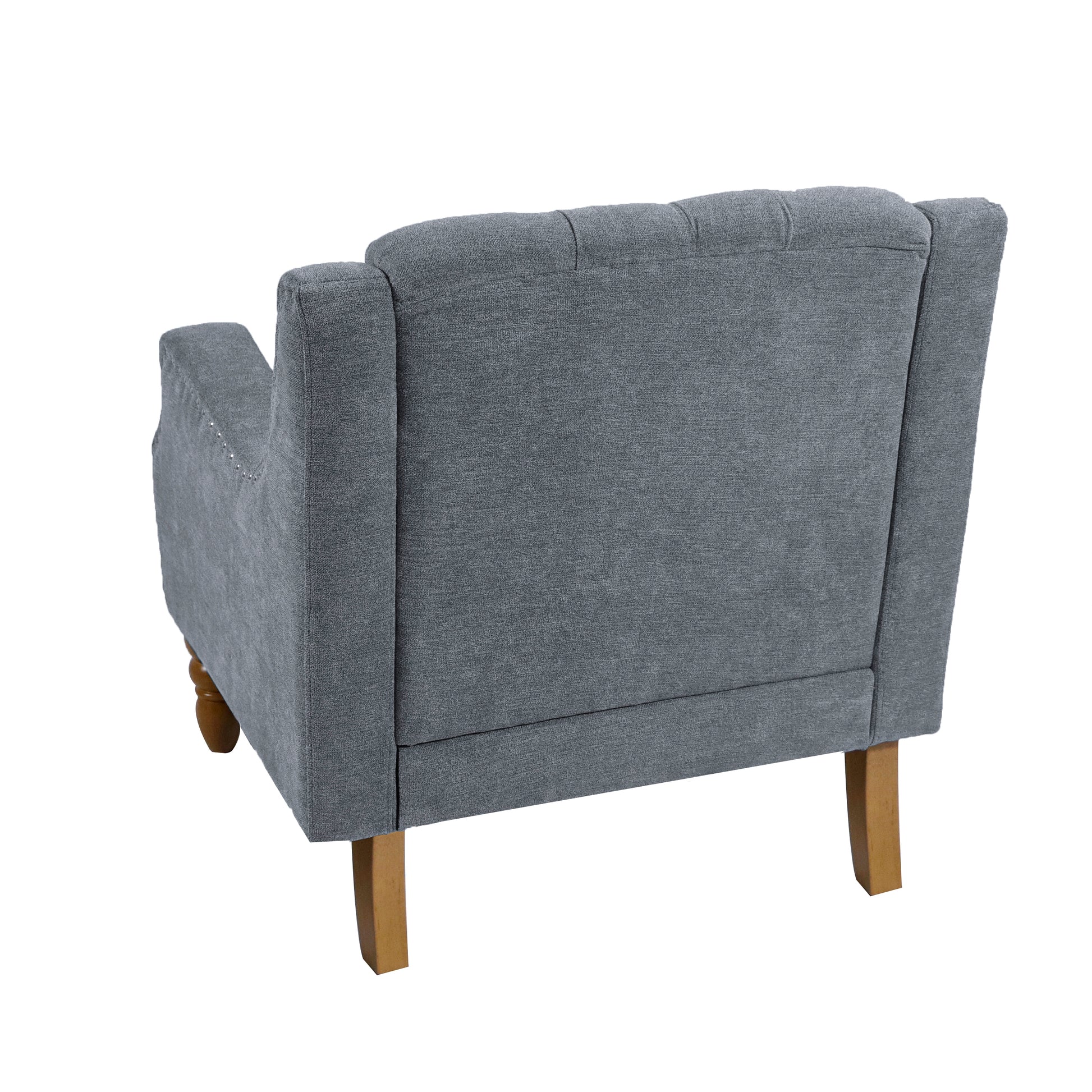 Grey Accent Chair, Living Room Chair, Footrest Chair Set With Vintage Brass Studs, Button Tufted Upholstered Armchair For Living Room, Comfy Reading Chair For Bedroom, Reception Room Grey Linen