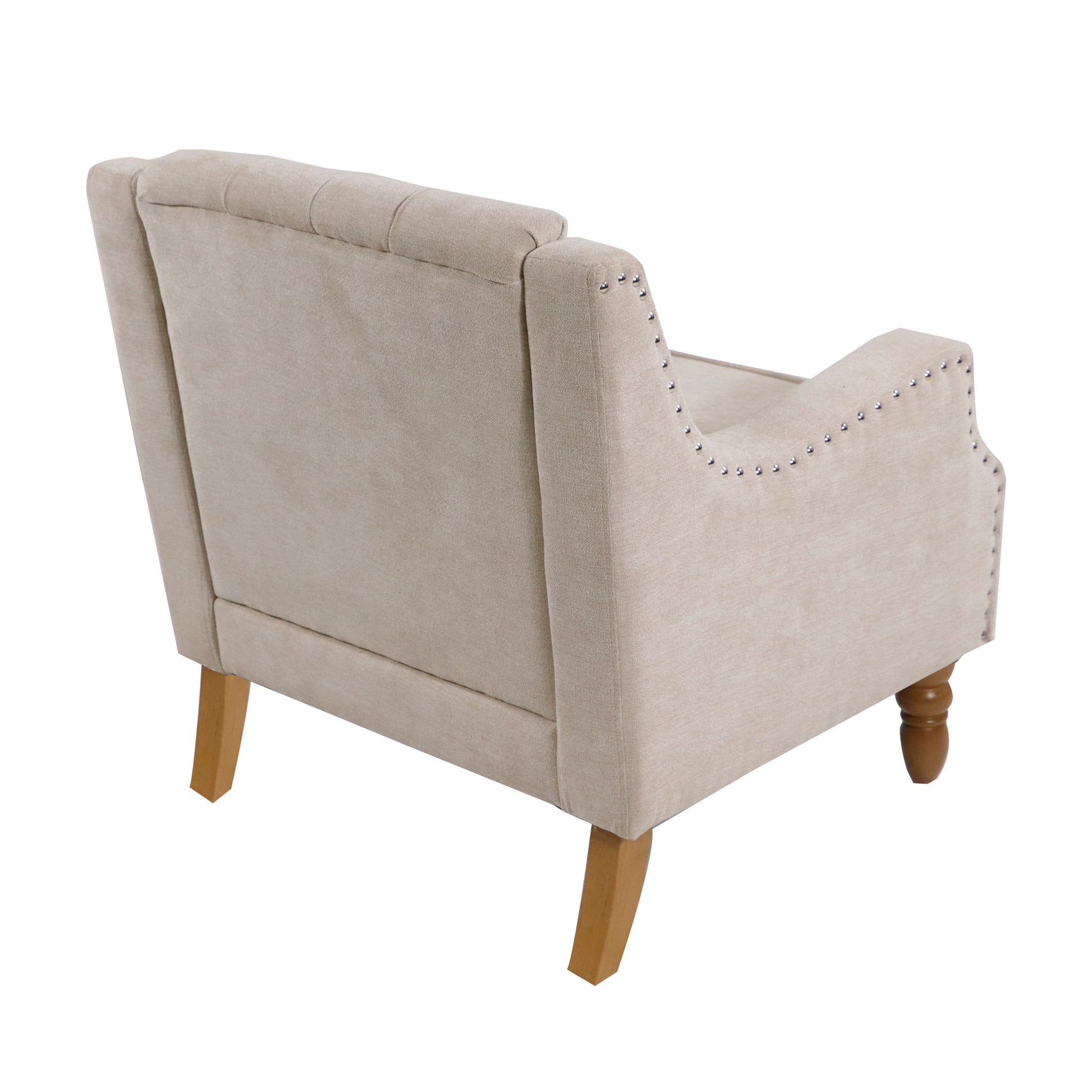 Beige Accent Chair, Living Room Chair, Footrest Chair Set With Vintage Brass Studs, Button Tufted Upholstered Armchair For Living Room, Comfy Reading Chair For Bedroom, Reception Room Beige Linen