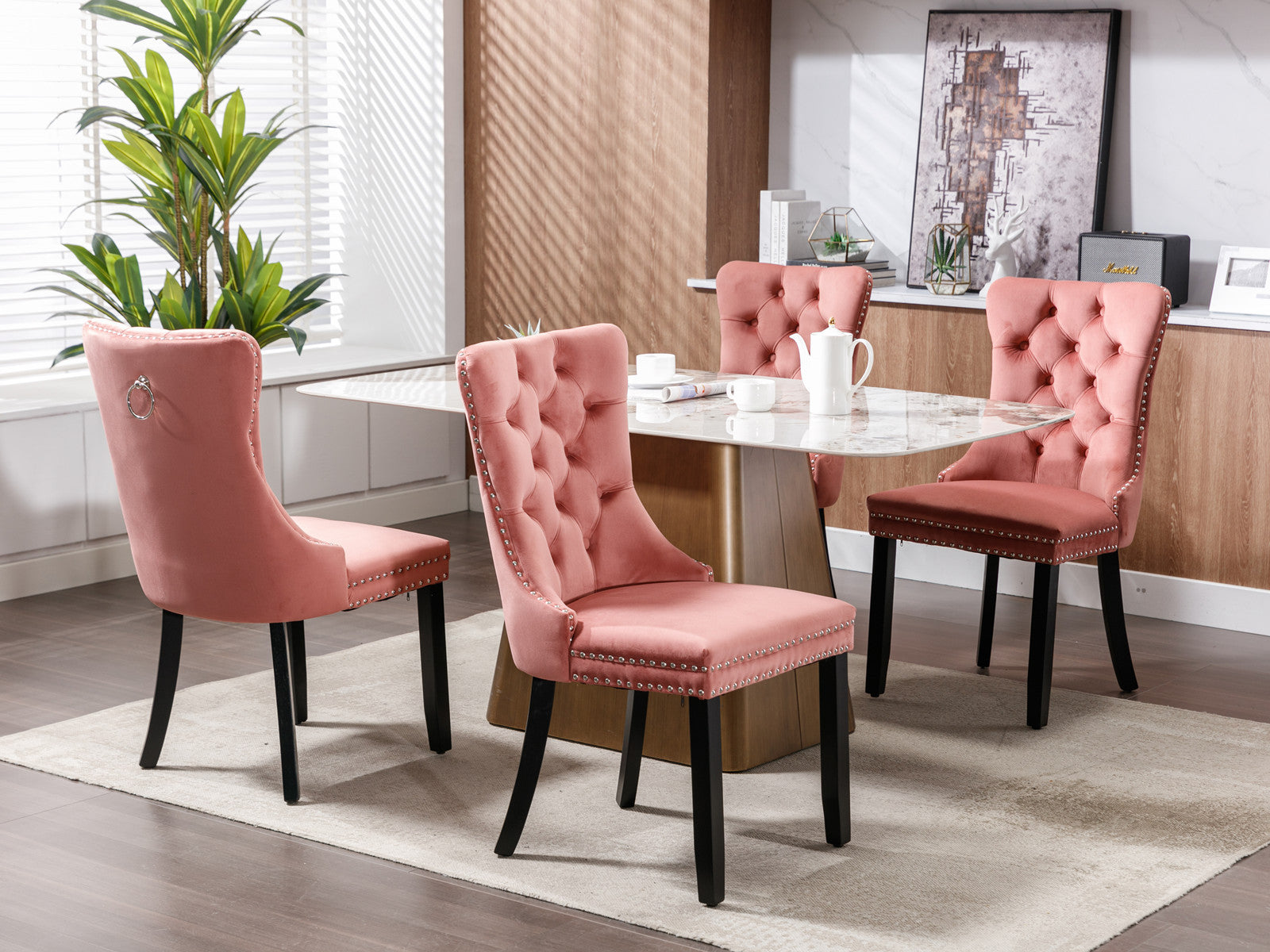 Nikki Collection Modern, High End Tufted Solid Wood Contemporary Velvet Upholstered Dining Chair With Wood Legs Trim 2 Pcs Set,Pink, Sw2001Pk Pink Foam Velvet