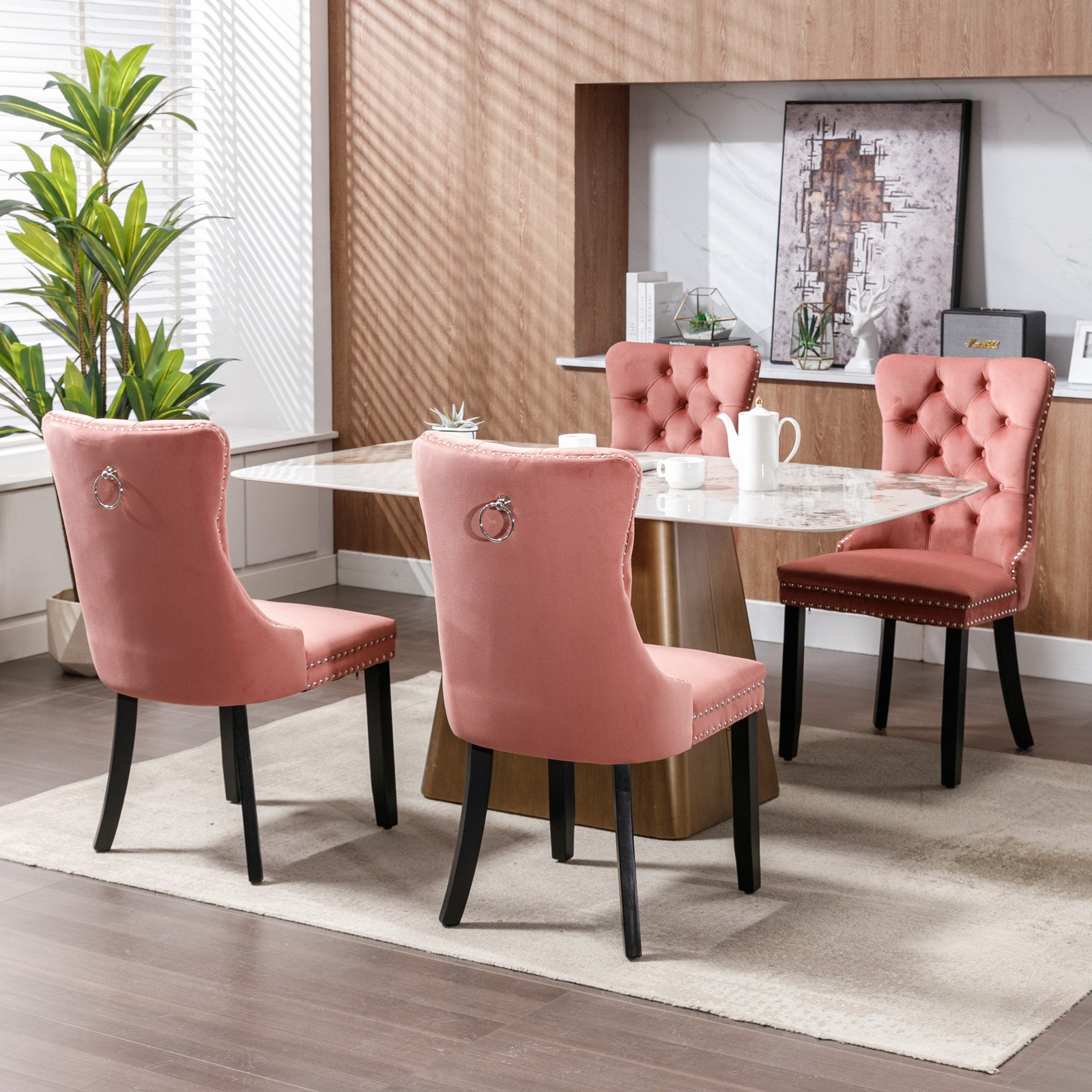 Nikki Collection Modern, High End Tufted Solid Wood Contemporary Velvet Upholstered Dining Chair With Wood Legs Trim 2 Pcs Set,Pink, Sw2001Pk Pink Foam Velvet