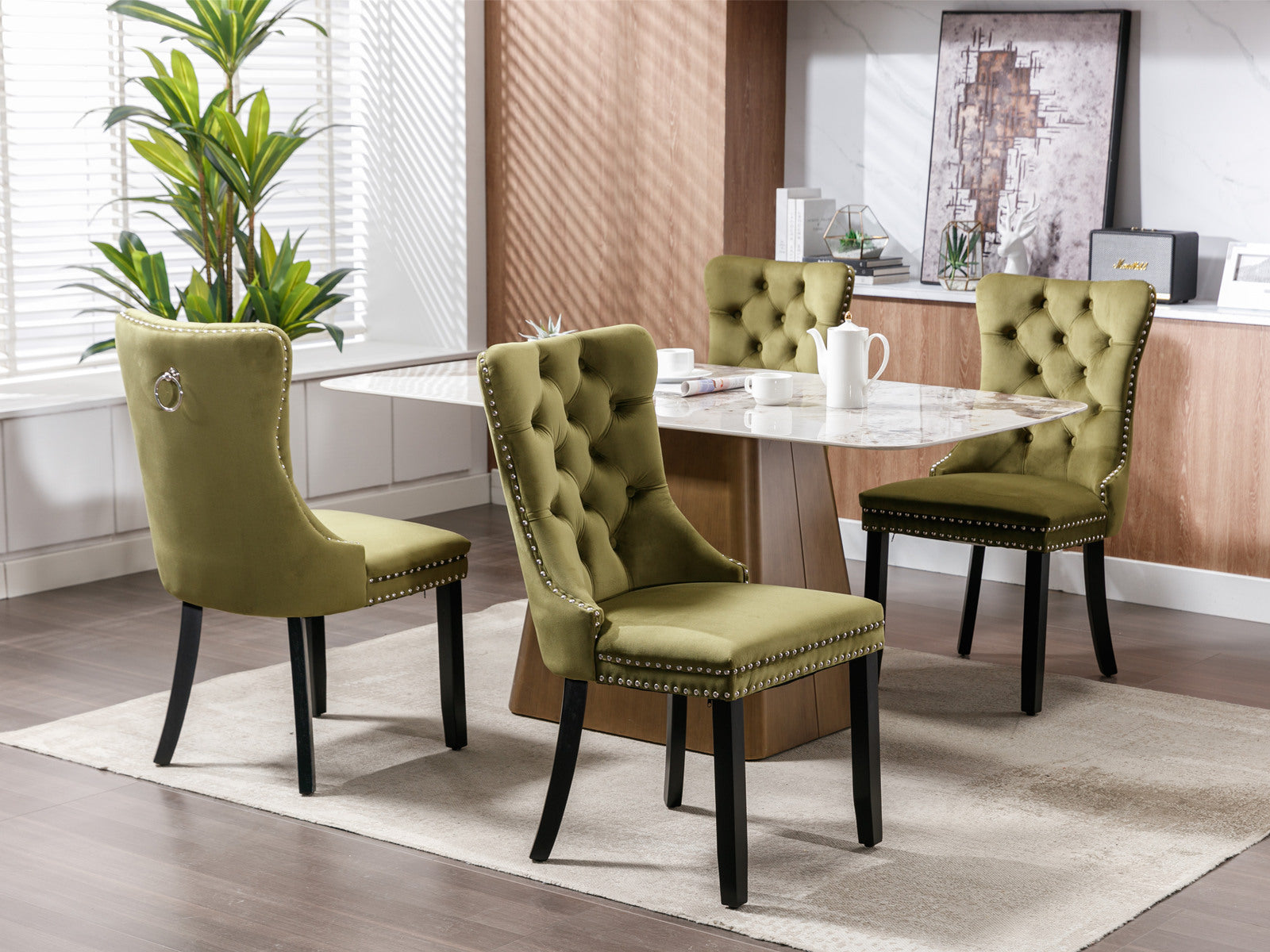 Nikki Collection Modern, High End Tufted Solid Wood Contemporary Velvet Upholstered Dining Chair With Wood Legs Trim 2 Pcs Set,Olive Green,Sw2001Ol Olive Green Foam Velvet