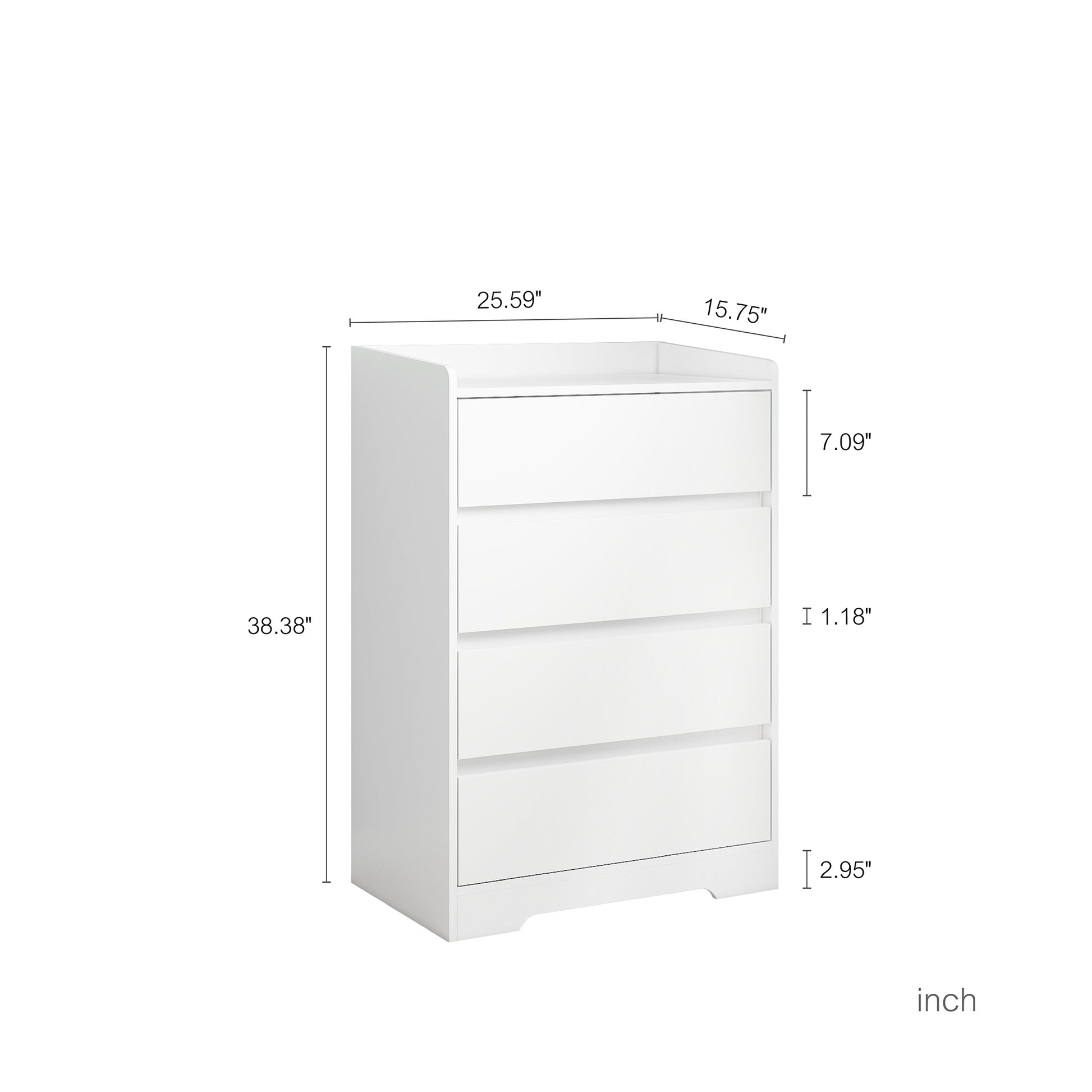 4 Drawer Dresser, Chest Of Drawers Without Handle, White Dresser For Bedroom 100% Waterproof, Modern Wooden Cabinet With Sturdy Frame For Living Room, Entryway, Bedroom, Hallway, Office White Mdf