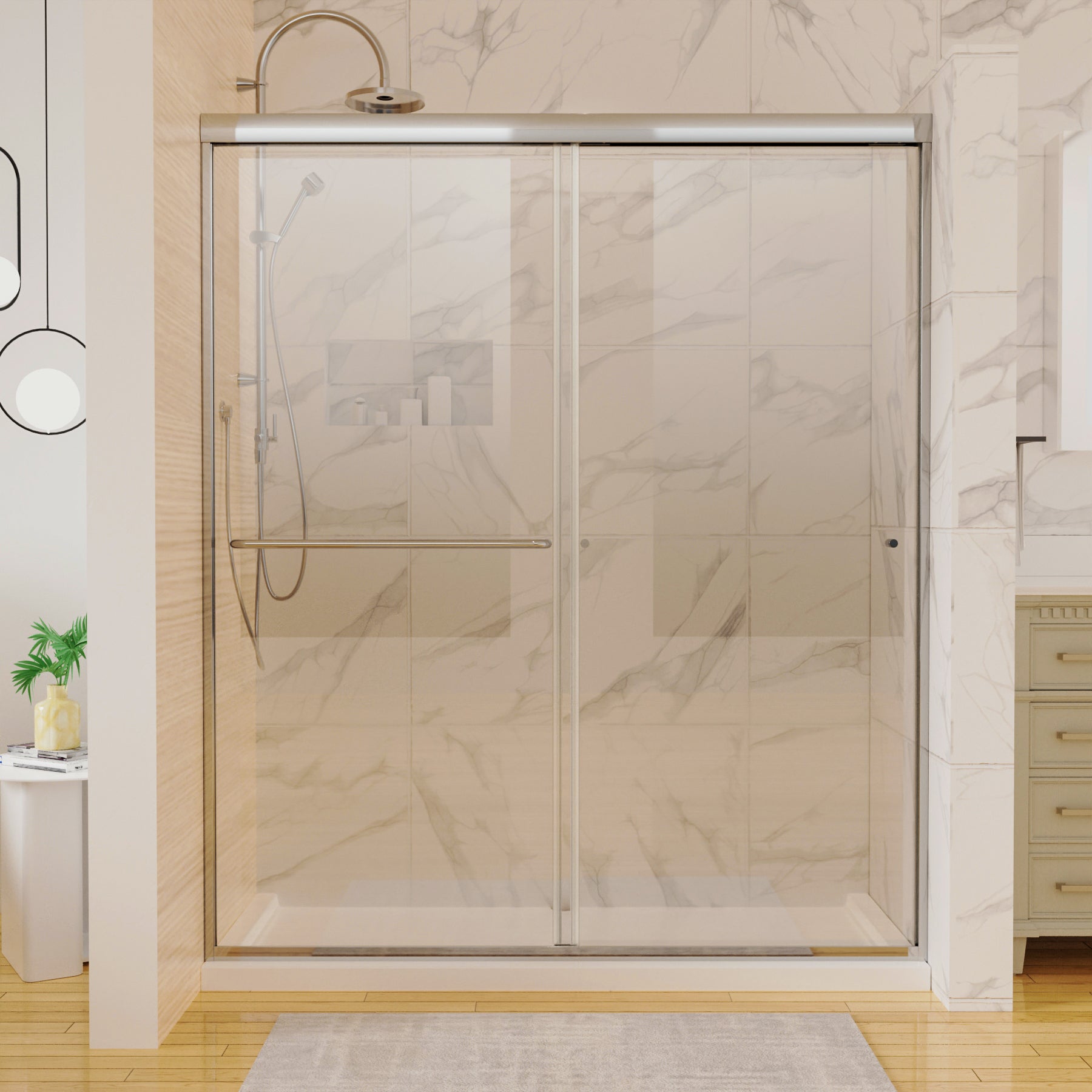 60 in. x 70 in. Traditional Sliding Shower Door in chrome-glass