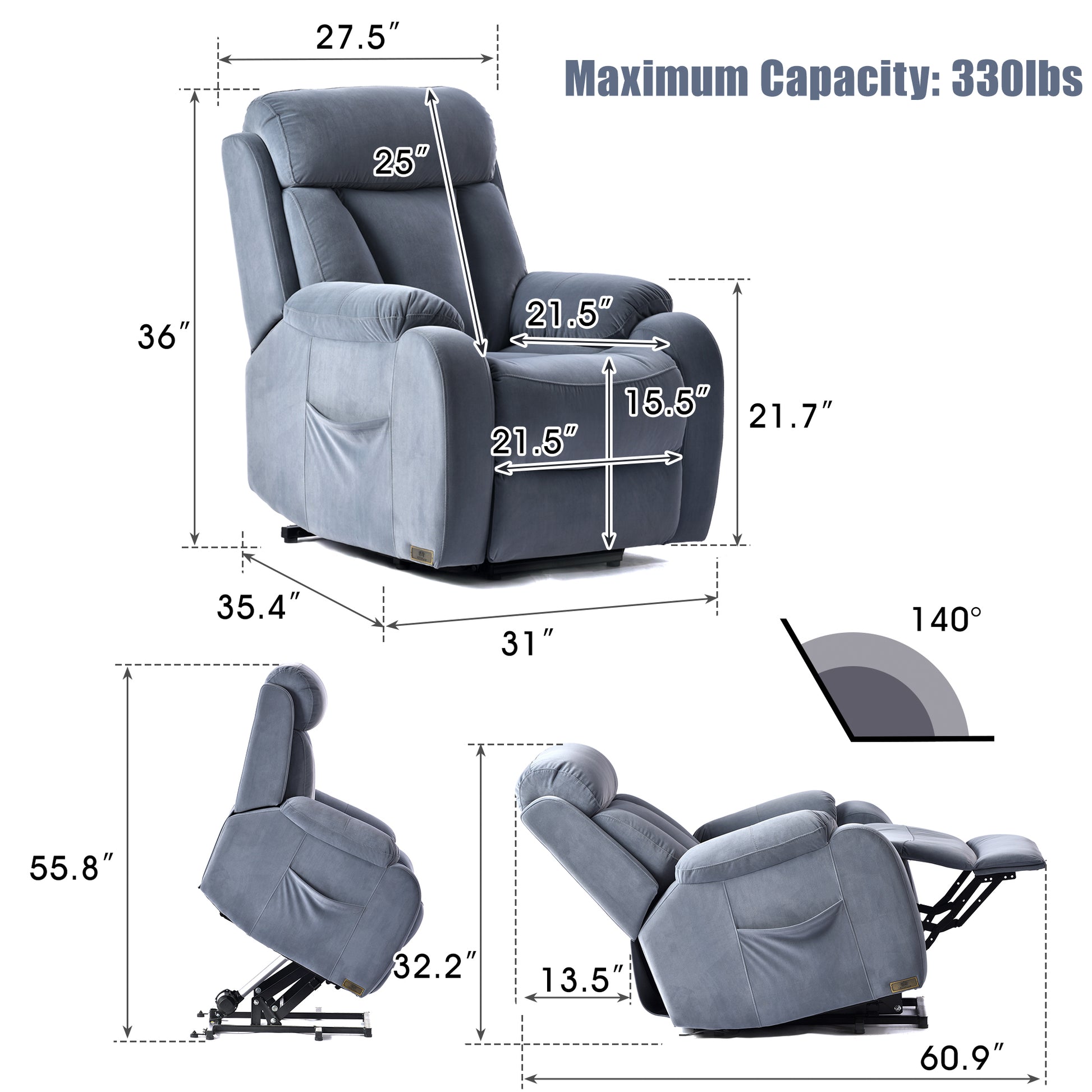 Lift Chair Recliner For Elderly Power Remote Control Recliner Sofa Relax Soft Chair Anti Skid Australia Cashmere Fabric Furniture Living Room Light Blue Light Brown Wood Primary Living Space Heavy Duty Rubberwood Light Blue Velvet Power Remote Medium