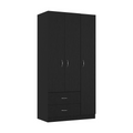 Austral 3 Door Armoire With Two Drawers, Shelves, And Hanging Rod Black Black Particle Board