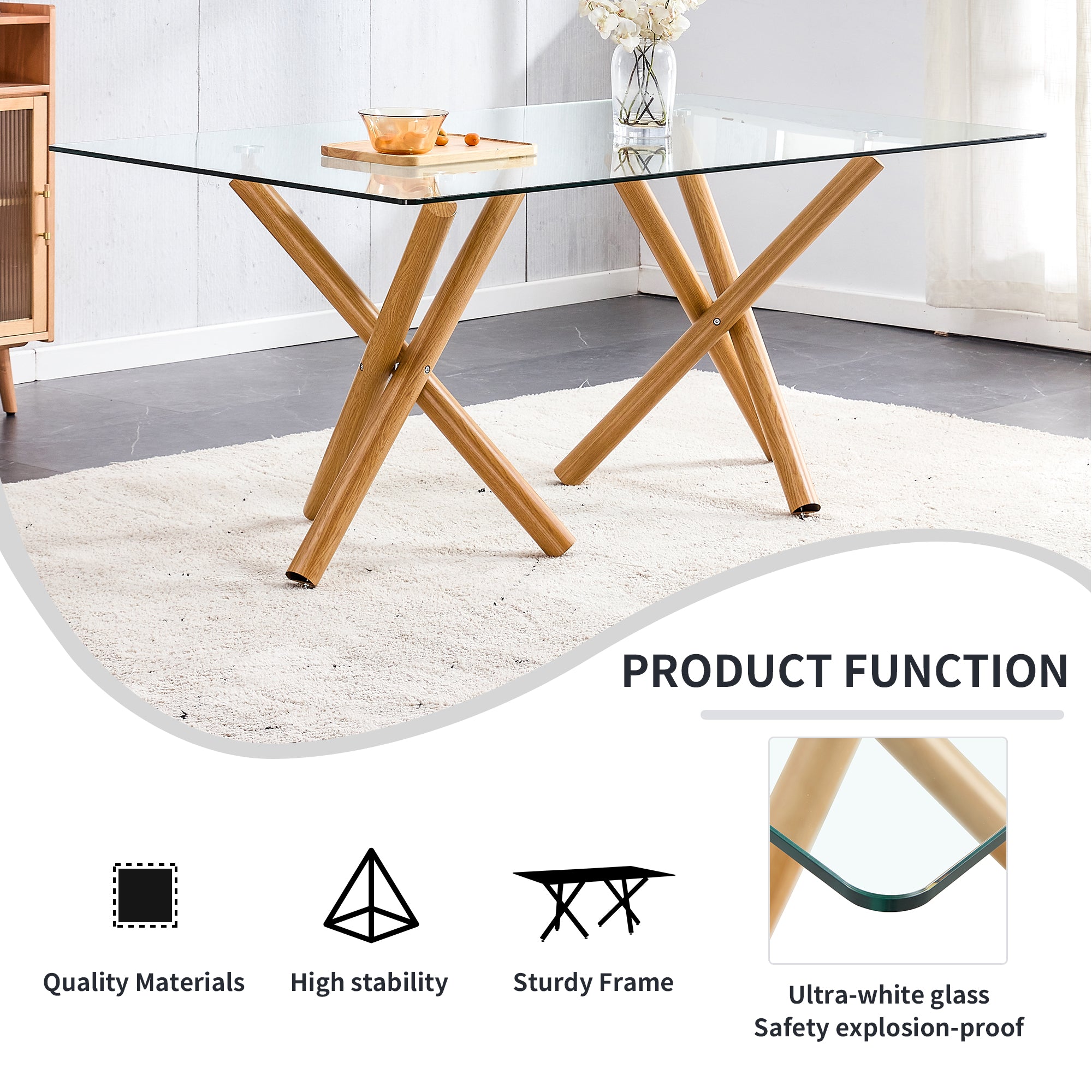 Large Modern Minimalist Rectangular Glass Dining Table For 6 8 With 0.