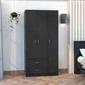 Austral 3 Door Armoire With Two Drawers, Shelves, And Hanging Rod Black Black Particle Board