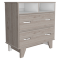 Portanova Two Drawer Dresser, Two Open Shelves, Superior Top, Four Legs Light Gray White Gray Bedroom Modern Particle Board Particle Board