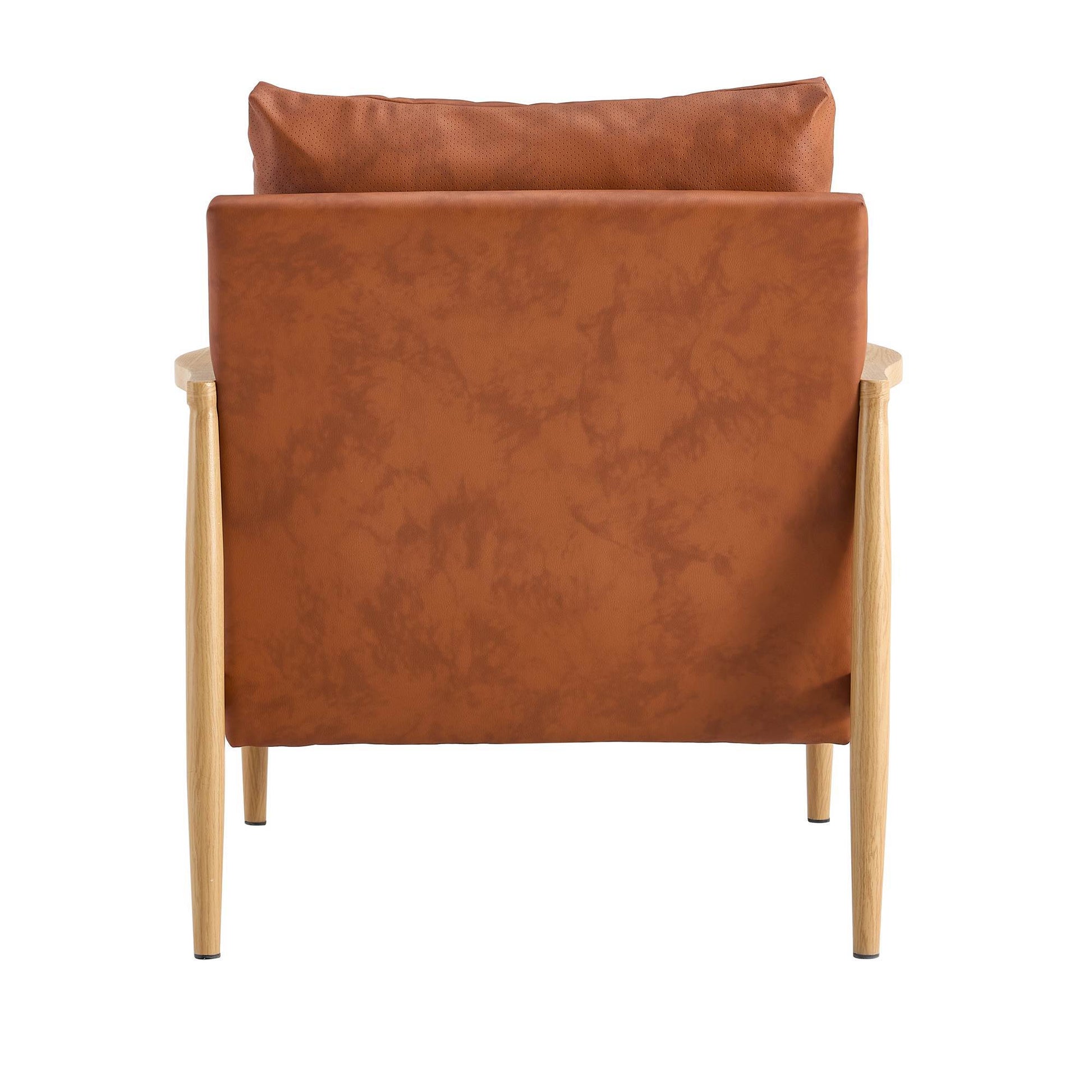 Pu Leather Accent Arm Chair Mid Century Modern Upholstered Armchair With Imitation Solid Wood Color Metal Frame Extra Thick Padded Backrest And Seat Cushion Sofa Chairs For Living Room Sf 010 Brown Foam Pu