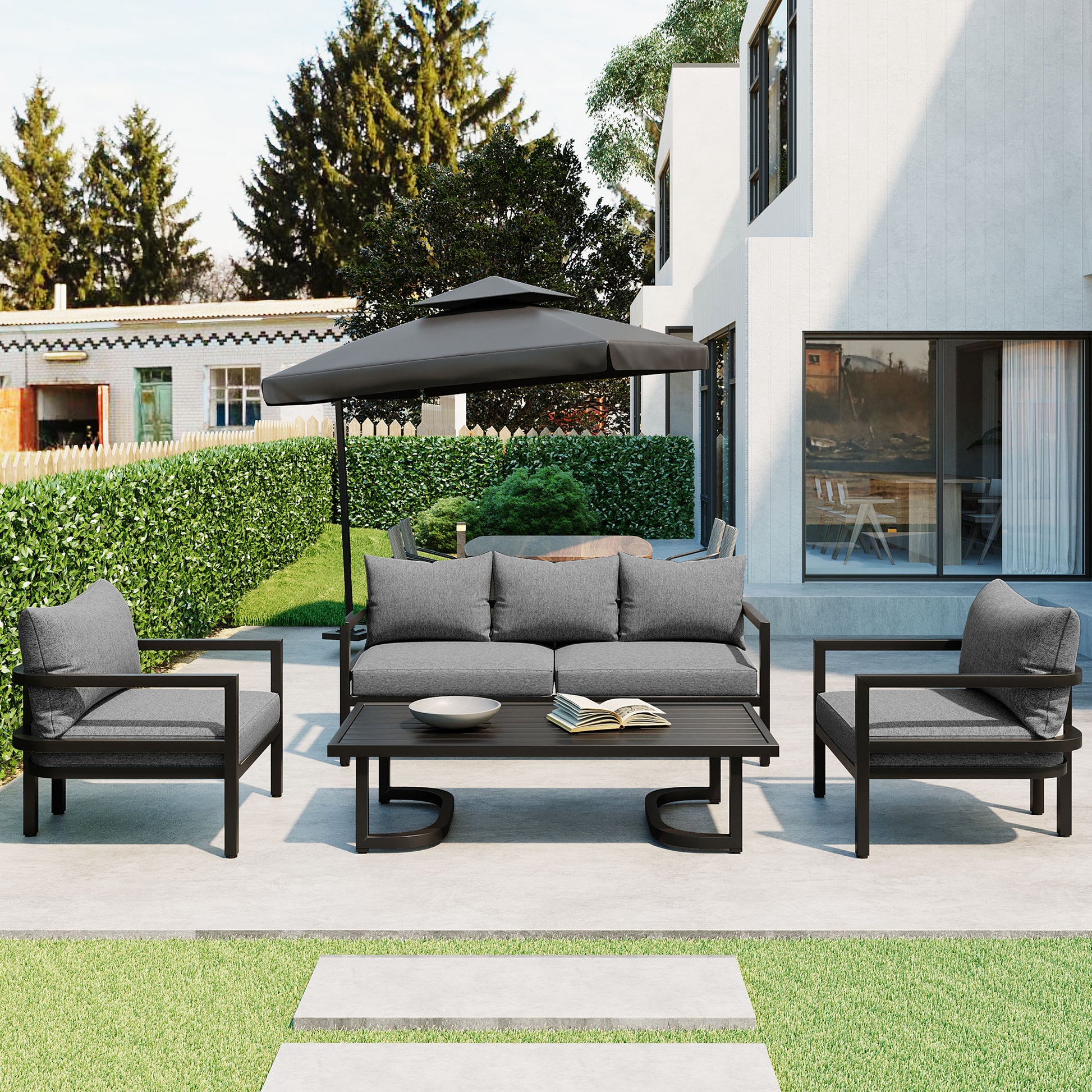 Multi Person Outdoor Steel Sofa Set, Waterproof, Anti Rust And Anti Uv, Suitable For Gardens And Lawns Light Gray Steel