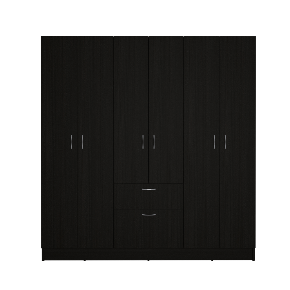 Mitu Six Doors Armoire, Seven Interior Shelves, One Drawer, Rod Black White Black Bedroom Particle Board