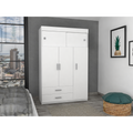 Chile Armoire, Rod, Three Door Cabinet, Two Drawers, Two Superior Adjustable Shelves, Metal Hardware White White Particle Board