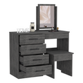 Kaia Makeup Vanity, Four Drawers, One Mirror, Stool Smokey Oak Gray Particle Board Particle Board