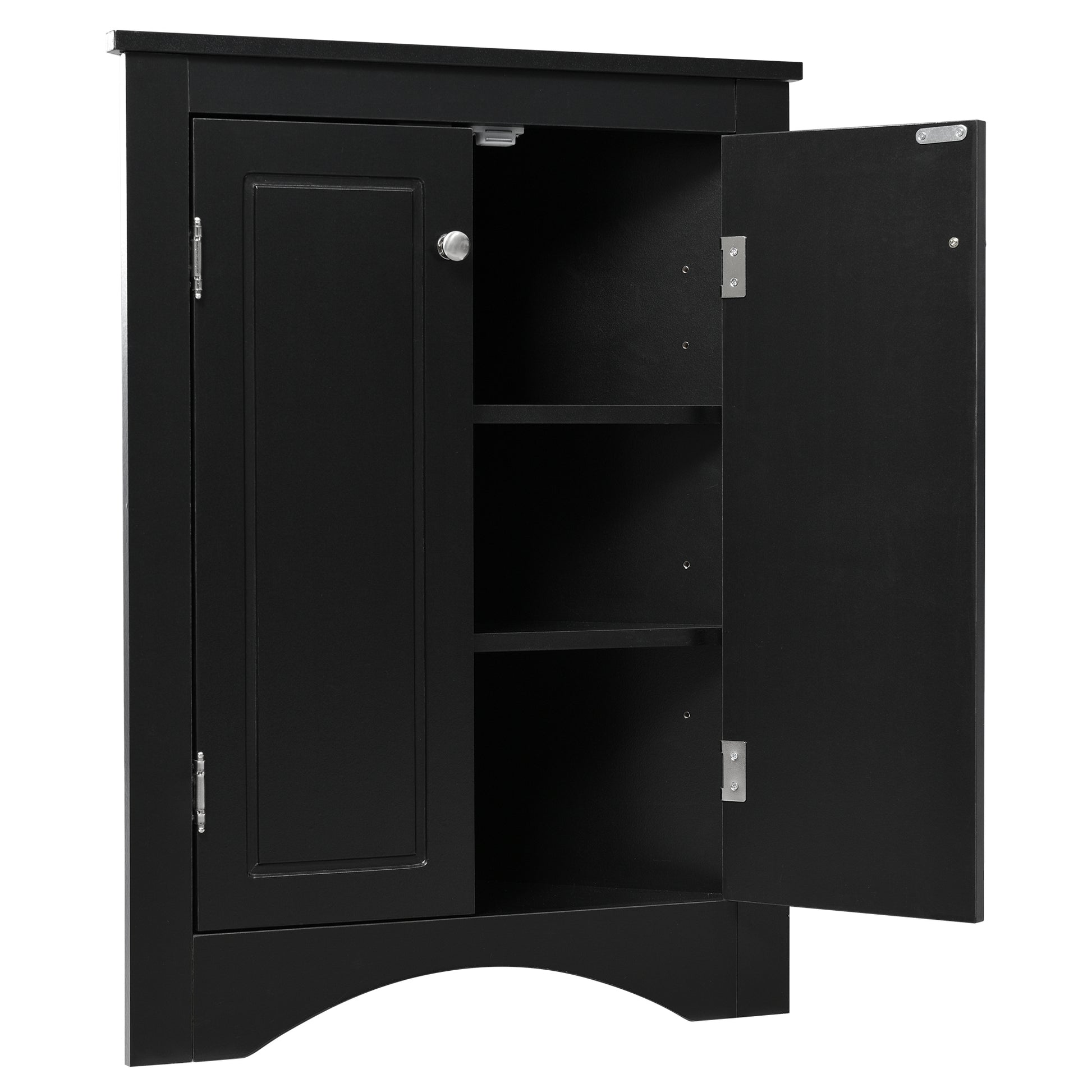 Black Triangle Bathroom Storage Cabinet With Adjustable Shelves, Freestanding Floor Cabinet For Home Kitchen Black Mdf