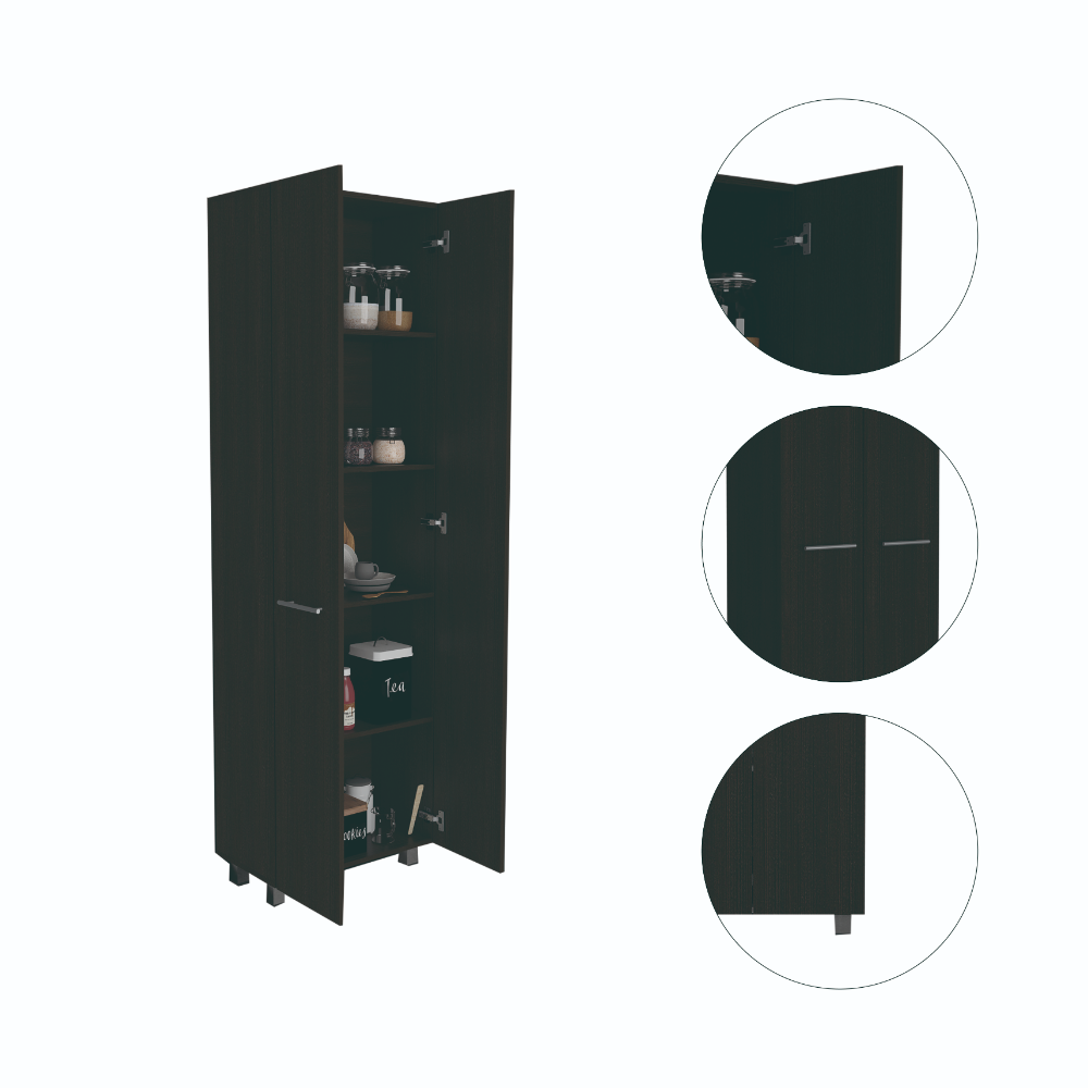 Baleare Pantry Cabinet, Five Interior Shelves, Four Legs Black Black Bedroom Modern Particle Board Particle Board