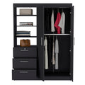 Kenya 3 Drawers Armoire, Double Door, 3 Tier Shelf Black Black Particle Board Particle Board