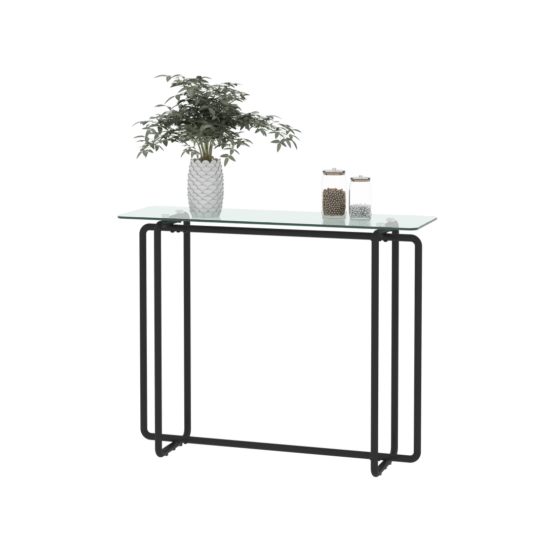 Console Table Single Layer Tempered Glass Rectangular Porch Table Black Leg Double Tempered Glass Tea Table,Transparent Transparent Tempered Glass