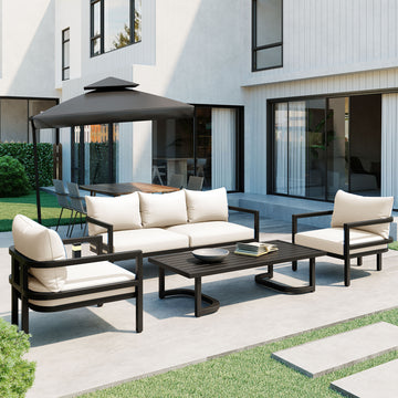 Multi Person Outdoor Steel Sofa Set, Waterproof, Anti Rust And Anti Uv, Suitable For Gardens And Lawns Beige Steel