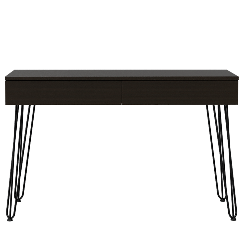 Mumbai 2 Drawers Computer Desk With Hairpin Legs Black Black Computer Desk Office Modern Rectangular Desk Rectangular Particle Board Particle Board