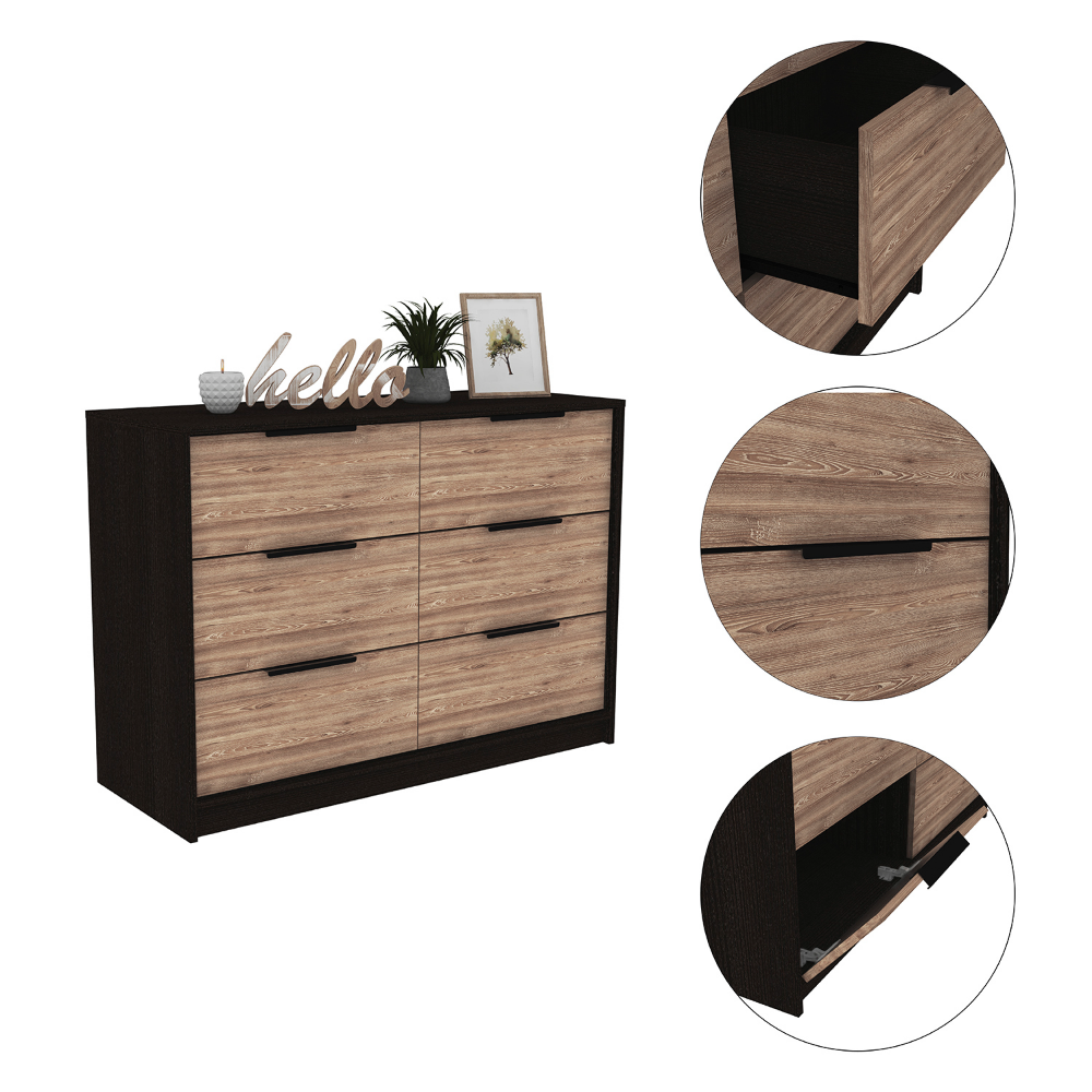 Kaia 4 Drawers Dresser, Superior Top Black Pine Multicolor Brown Bedroom Modern Walnut Particle Board Particle Board