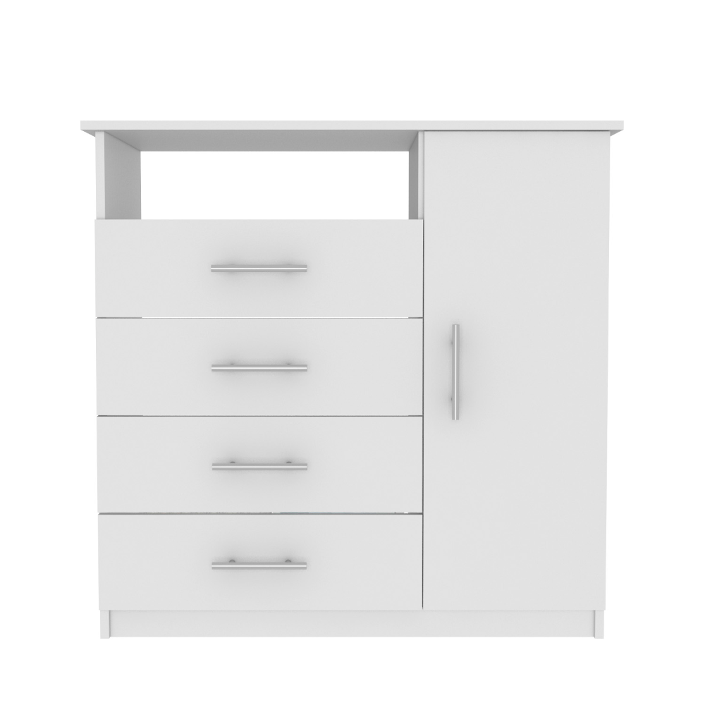 Peru 4 Drawer Dresser, Single Door Cabinet, One Open Shelf, Superior Top White White Bedroom Modern Particle Board Particle Board