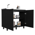 Napoles 2 Utility Sink With Cabinet, Stainless Steel Countertop, Interior Shelf Black Black Particle Board Particle Board