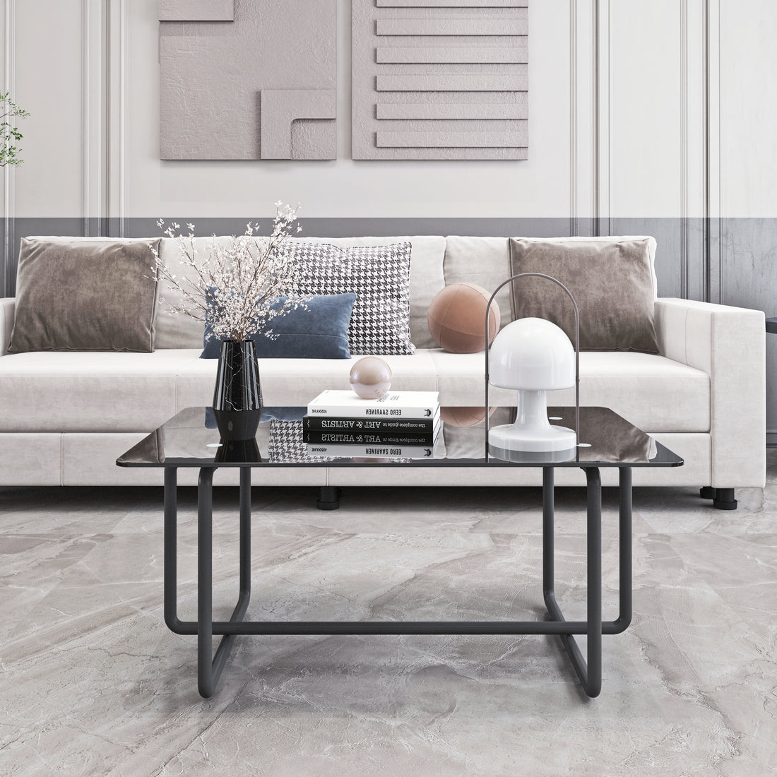 Modern Tempered Glass Tea Table Coffee Table, Table For Living Room,Black Black Tempered Glass