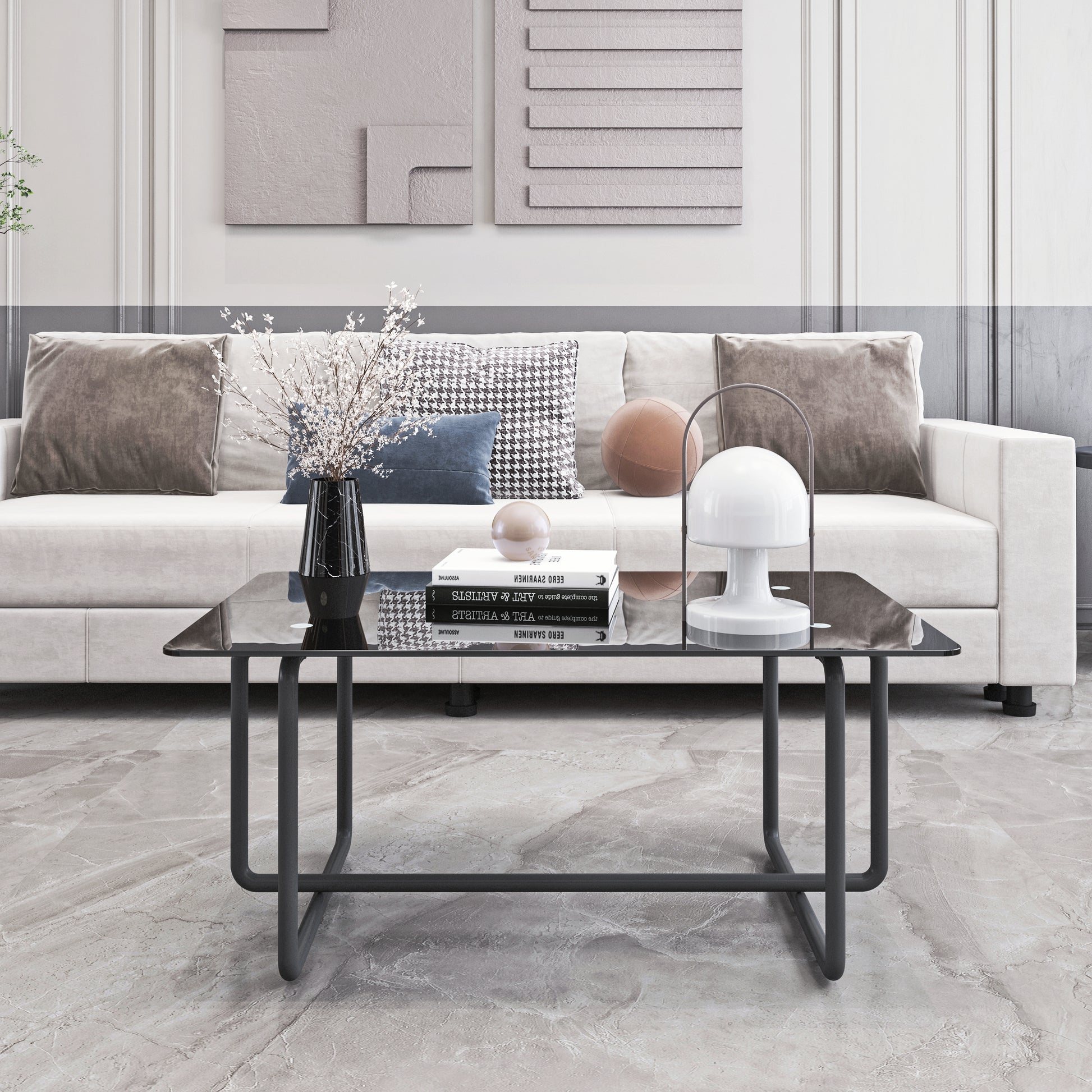 Modern Tempered Glass Tea Table Coffee Table, Table For Living Room,Black Black Tempered Glass