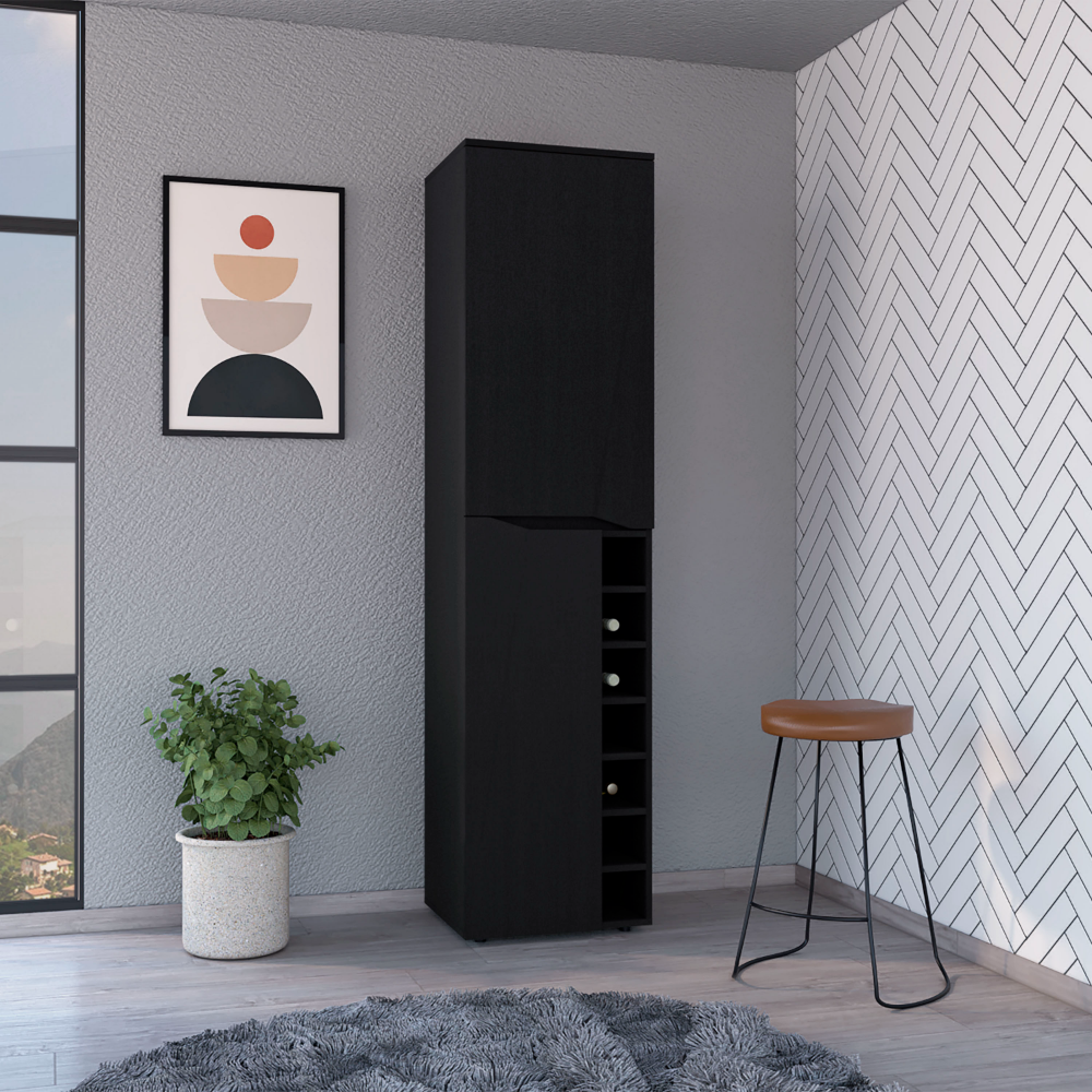 Obregon Tall Cabinet, Seven Cubbies, Two Door Cabinets Black Black Particle Board Particle Board